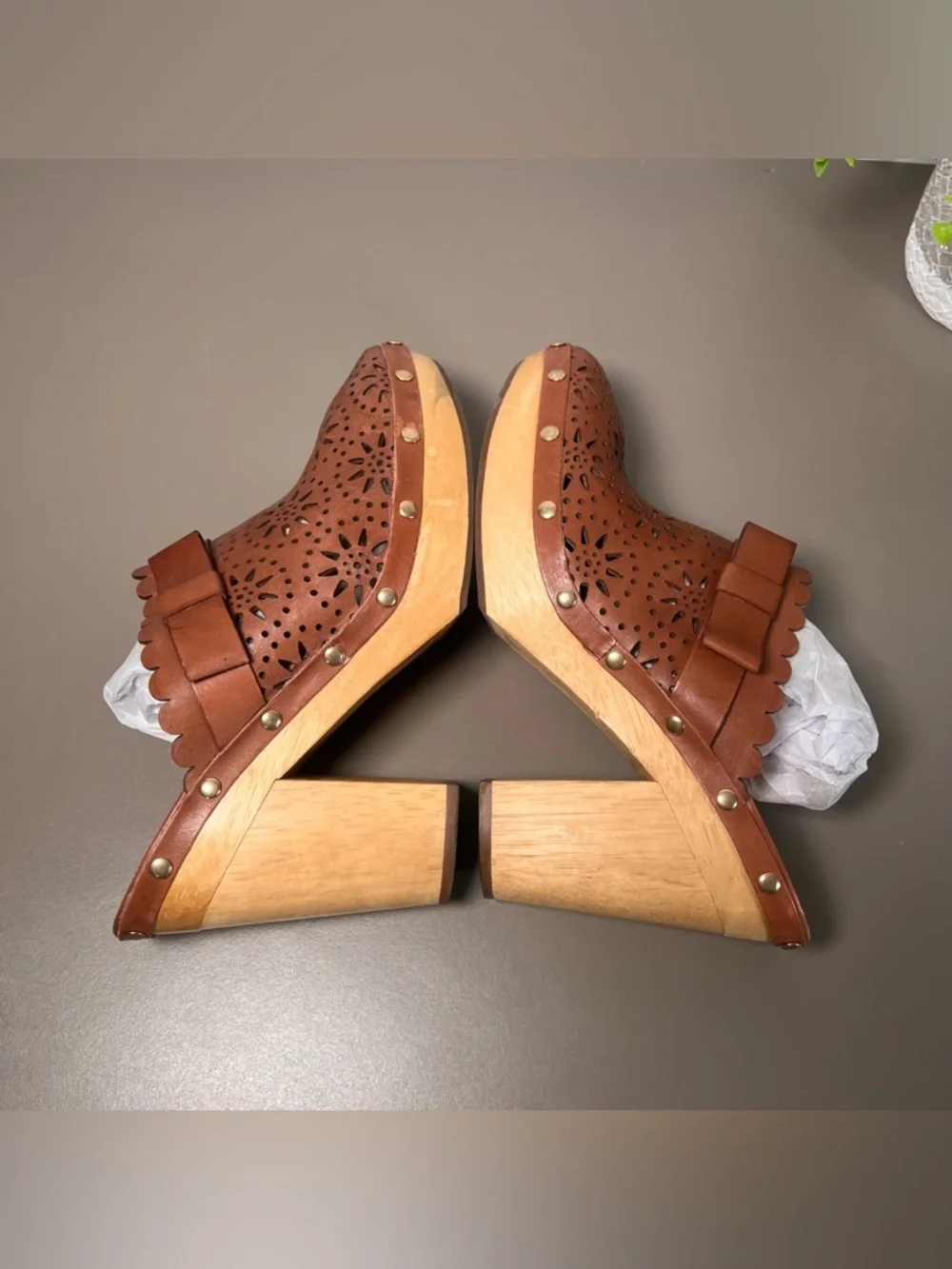 Kate Spade Cala Brown Leather Heel Clogs Women’s Size 9 - Picture 5 of 9